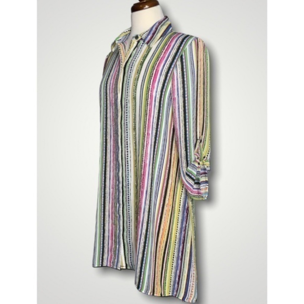 Melissa Paige Colorful Striped Button Down Hi/Lo Tab Sleeves Shirt Dress SP